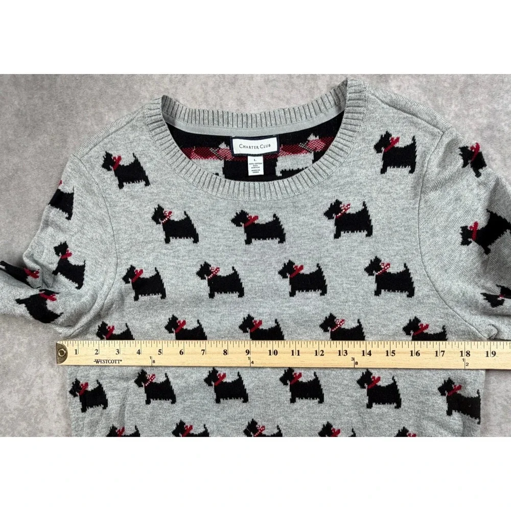 Charter Club Womens Large Sweater Gray Scottie Dog Scottish Terrier Christmas - Picture 8 of 9